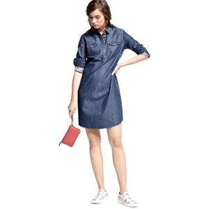 Brooks Brothers Red Fleece dark jeans Chambray Denim Long Sleeve T-Shirt Dress 4